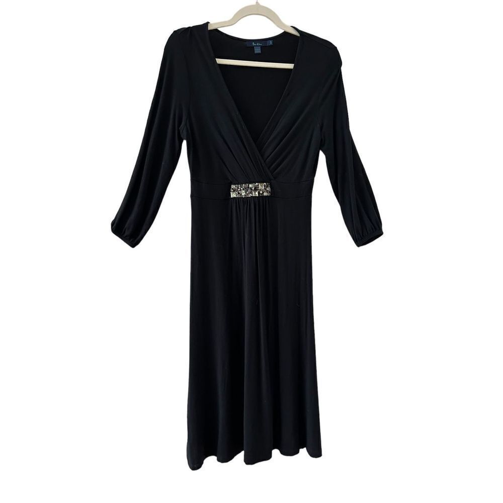Boden Crystals Embellished Quarter Sleeve Evening Dress Women's Black Size 10R